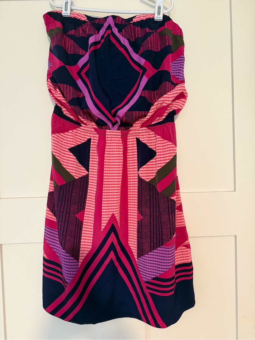 Strapless Pink Geometric Print Summer Dress, Express Size Small